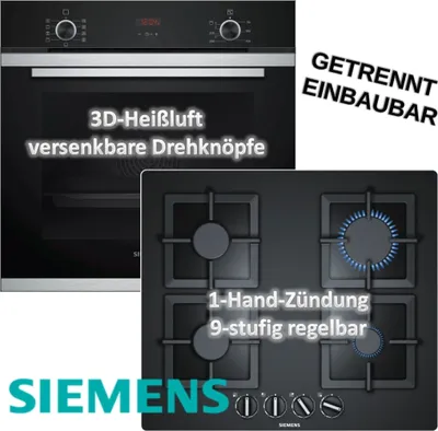 Produktbild von HERDSET Siemens Backofen mit Gas-Kochfeld autark 60cm Teleskopauszug+3D-Heißluft