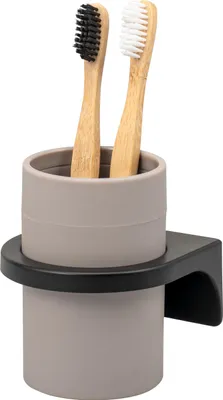 Produktbild von bremermann Zahnputzbecher SAVONA mit Soft-Touch inkl. Wandhalterung, runder Becherhalter aus Kunststoff, taupe