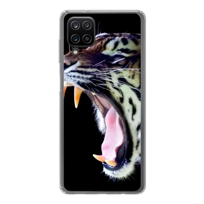 Produktbild von MuchoWow® Handyhülle Schutzhülle Hülle für Samsung Galaxy A12 Brüllender Tiger auf schwarzem Hintergrund Silikon Softcase Handy Hülle