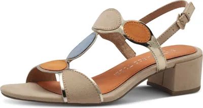 Produktbild von MARCO TOZZI Damen Sandale Textil Sandalette Metallic T-Riemen Vegan 2-28230-42, Größe:39 EU, Farbe:Beige