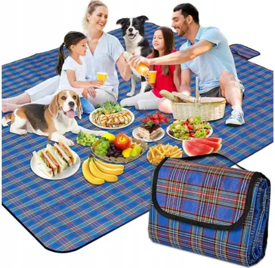 Obrázok produktu pre Pikniková deka - Plážová deka - 200x200 cm - Vodotesná - Kempingová deka XXL - veľká plážová podložka ultraľahká - pre 2-6 osôb - Modrá