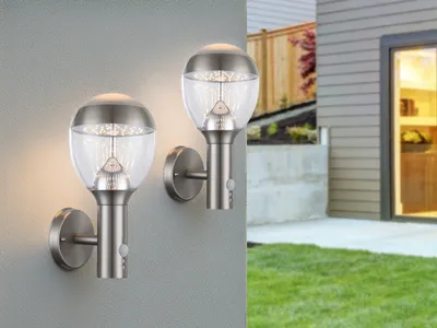 Produktbild von 2er Set LED Außenwandleuchten aus Edelstahl mit Bewegungsmelder, Höhe 32cm