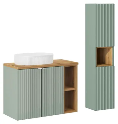 Produktbild von Waschtisch und Hängesäule 80.4cm Jade, Grün und Holzoptik
