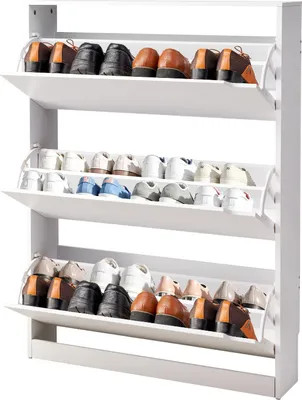 Obrázok produktu pre Skriňa na topánky – skriňa na topánky s 3 dvierkami – priestorovo úsporná – voľne stojaca – úzka 80 x 22 x 116,5 cm – do predsiene a vstupnej haly – moderný dizajn – biela