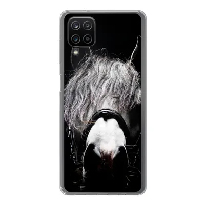 Produktbild von MuchoWow® Handyhülle Schutzhülle Hülle für Samsung Galaxy A12 Pferd - Porträt - Schwarz - Weiß Silikon Softcase Handy Hülle - Bild