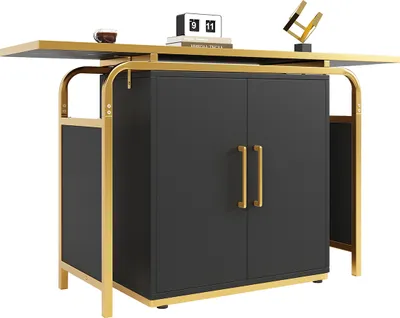 Produktbild von Sideboard mit Zwei Türen Goldenen Griffen und Kombiniert Aufbewahrungsschrank 140 x 29,5 x 80 cm schwarz