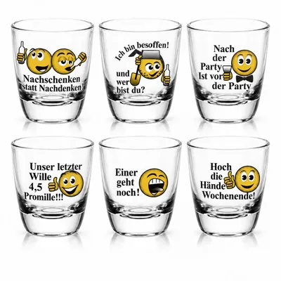 Produktbild von 6 Schnapsgläser Tequilagläser mit Sprüchen Shots Stamper Wodkagläser Barrel
