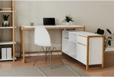 Image de Bureau d'angle réversible Denver, 139 x 75 x 139 cm, Chêne et Blanc, Modulable, Avec Rangement