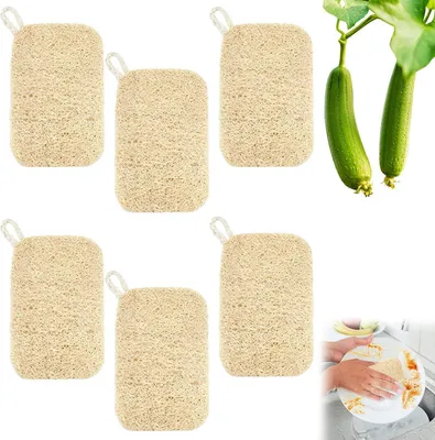 Imagen del producto de Juego de esponjas de luffa, 6 unidades, 7 x 11 cm, suaves y resistentes al aceite, para el baño y la cocina