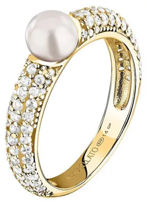 Immagine prodotto di Anello placcato oro con perle vere e zirconi Pearl SXU510 - Circonferenza: 52 mm