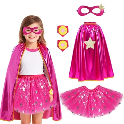 Imagen del producto de Disfraz de superhéroe para niños, con máscara, tutú y capa, talla 4, ideal para fiestas de disfraces