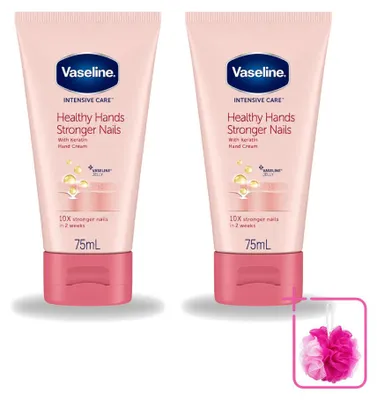 Imagen del producto de 2 unidades de crema para manos y uñas "Vaseline Healthy Hands & Stronger Nails", 75 ml cada una. Pack ahorro