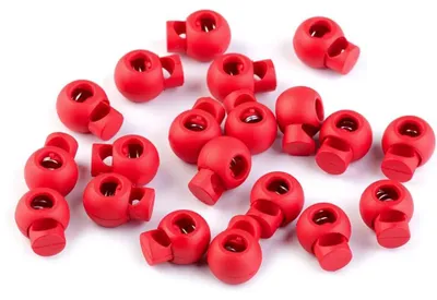 Kordelstopper, 10 Stück, rund, Kunststoff, rot, 15 x 19 mm