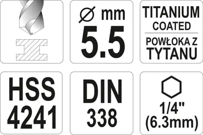 Produktbild von YATO Metallspiralbohrer YT-44763 5.5mm 113mm Schnellarbeitsstahl