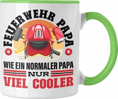 Produktbild von Trendation - Feuerwehr Papa Tasse Geschenk Feuerwehrmann Lustiger Spruch Vatertag (Grün)