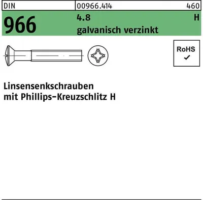 Produktbild von Linsensenkschraube DIN 966 Kreuzschlitz PH M5x20-H 4.8 galv.verz. 200St.