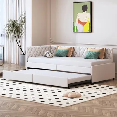 Immagine prodotto di Divano letto imbottito 90x200 cm con meccanismo estraibile - divano letto con rete a doghe