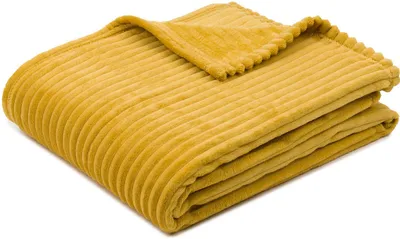 Produktbild von GÖZZE Feine Corddecke leichte flauschige Wohndecke in Cordoptik Senf Gelb 150 x 200 cm