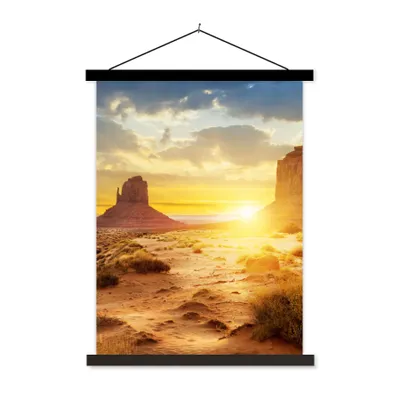 Produktbild von MuchoWow® Textilposter Sonnenuntergang - Felsen - Landschaft - Horizont 60x80 cm mit schwarzem Rahmen - Plakathalter
