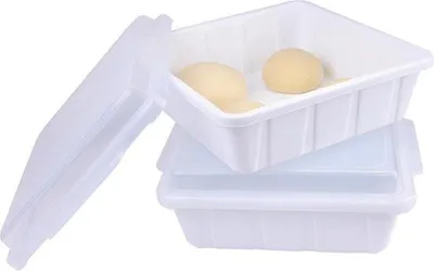 Produktbild von Famanu Pizzaballenbox mit Deckel - Stapelbare Gärbox für Pizzateig & Brotteig, 30x30x9 cm, BPA-frei, weiß