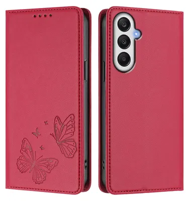 Obrázek produktu pro Kožené pouzdro pro Samsung Galaxy A05S, motýlí ražbou, peněženkové flip pouzdro se stojánkem Červená