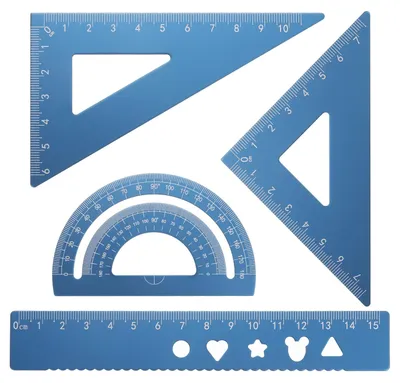 Produktbild von Set mit 4 geometrischen Linealen aus Aluminium – 15 cm