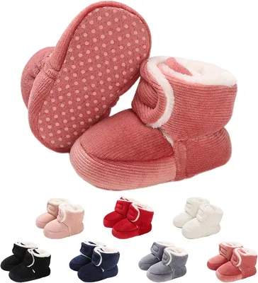 Produktbild von Baby Neugeborene Fleece Bootie, Winter Warme rutschfeste Weiche Sohle Winterschuhe Sock Schuhe Niedlich Einstellbar Krabbelschuhe Prewalker Stiefel für Mädchen Jungen Kleinkind Gr.6-12 Monate