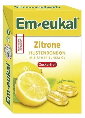 Zdjęcie produktu dla Em eukal Box Lemon Cough Drop Essential Oils bez cukru 50g