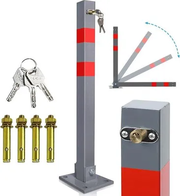 Image de Barrière de stationnement rabattable en acier avec bandes réfléchissantes