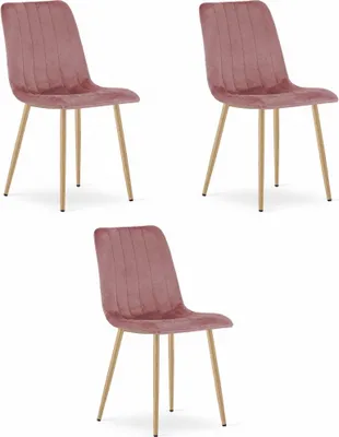 Image de Chaise LAVA - velours rose / pieds en bois x 3
