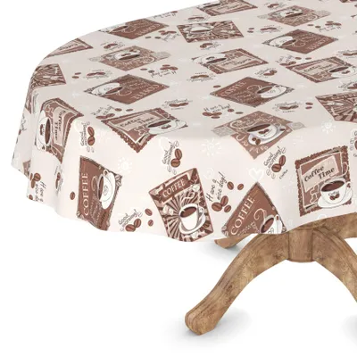 Produktbild von ANRO Wachstuch Tischdecke Oval 240x140cm Schnittkante Coffee Beige