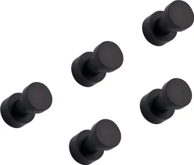 Produktbild von Handtuchhalter & -haken, Matt Schwarze Handtuchhaken - Set mit 5 Stück, Rostfreie Metall-Wandhaken für Bad & Küche, Selbstklebend oder zur Wandmontage
