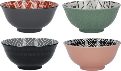 Obrázok produktu pre KitchenCraft Sada 4 keramických misiek na müsli v darčekovej krabičke, misky na zmrzlinu, polievku a iné, dizajn "Designed for Life" 15 cm
