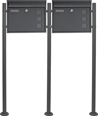 Zdjęcie produktu dla Wiltec zestaw 2 skrzynek na listy V12 antracyt 1000 x 150 x 1200 mm, naścienna skrzynka na listy z zamkiem, okienkiem, tabliczką znamionową, stojakiem, skrzynka pocztowa ze stali ocynkowanej