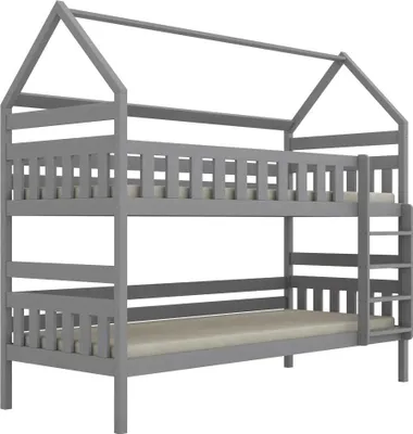 Zdjęcie produktu dla Łóżko piętrowe domek FELIKS 180x90 szare drewniane