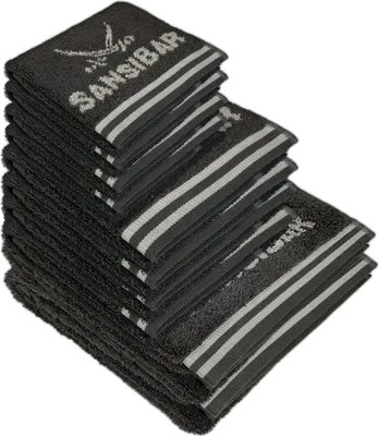 Produktbild von Sansibar Sylt Handtuch Set, Sansibar Frottier-Serie Doubleface Set Nr. 3,  (10er Set, 10-St), anthrazit/silber