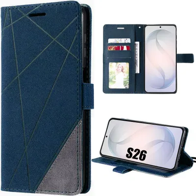 Image de Coque pour Samsung Galaxy S26, Protection Anti-Rayures Effet Cuir Élégant - Bleu Marine