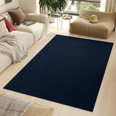Image de Tapis Tapis NIZZA Melange Bleu foncé Teinte unie Oeko-Tex 140 x 200 cm