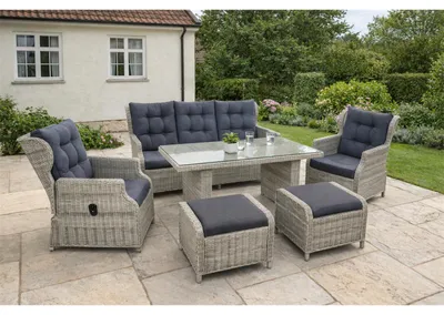 Produktbild von Green Spirit Dininglounge Bilbao Polyrattan 7 Personen grau-meliert