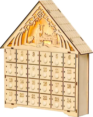 Produktbild von LED-Adventskalender mit 24 Schubladen, Krippenszene, Holzoptik, 26,6x6x30 cm, Beleuchtung