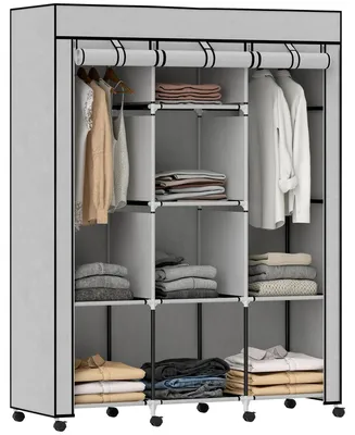 Produktbild von Stoffkleiderschrank - Faltbarer Kleiderschrank - Kleiderstange und Regalfächer - Metallrahmen - Belastbar bis 55 kg - 125 x 43 x 162,5 cm - Hellgrau
