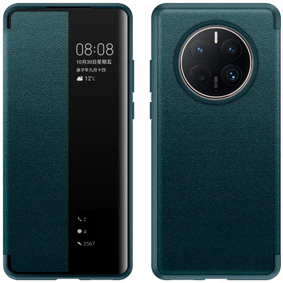 Obrázek produktu pro Pouzdro pro Huawei Mate 50 Pro tenkéPolyuretankožené klopové pouzdro s okénkem pro zobrazení zelené