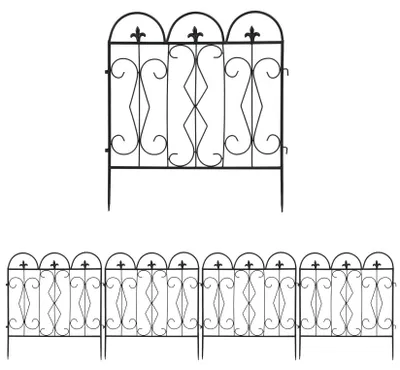 Produktbild von Metall Gartenzaun - Beeteinfassung 5-teilig - Rostbeständig Gusseisen - Pulverbeschichtet - Elemente 61x70 cm - Für Garten und Terrasse - Schwarz