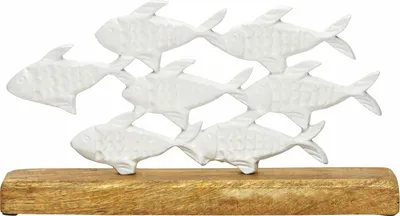 Produktbild von Aufsteller Fischschwarm auf Mango Holz Sockel - 30x16x5cm - Deko Fische