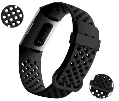 Productafbeelding van CHPN – Zwarte sportband, geschikt voor Fitbit – Horlogeband – Bandje geschikt voor Fitbit Charge 3 & 4 – Sportband met gaatjes – Zwart – Groot – Horlogeband – Bandje – Stappenteller