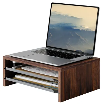 Produktbild von Omgoods – Monitorständer aus Holz und Metall mit Organizer und Ablagefläche