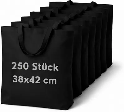 Produktbild von Cloud Pillow Set 250 Baumwolltaschen Schwarz 38 x 42 cm, 100% Baumwolle, unbedruckt, lange Henkel, Standard 100