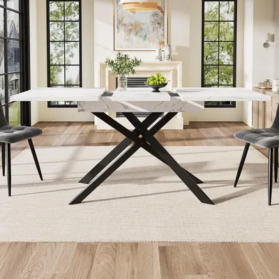 Immagine prodotto di Tavolo allungabile bianco, dimensioni 120-160 cm x 80 cm, piano in MDF e gambe in ferro
