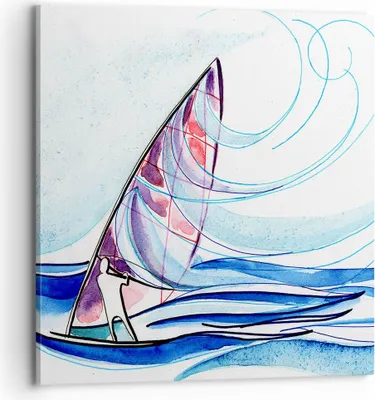 Produktbild von Bild auf Leinwand - Leinwandbild - Windsurfen Grafik Illustration Sommer - 70x70cm - Wand Bild - Wanddeko - Leinwanddruck - Bilder - Kunstdruck - Leinwand bilder - Wandkunst - AC70x70-3064