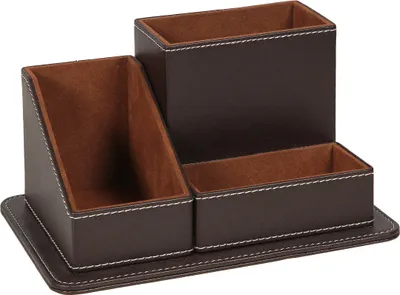 Produktbild von Schreibtisch-Organisierer braun Kunstleder 10x19x13cm Stiftebox mit 3 Fächern